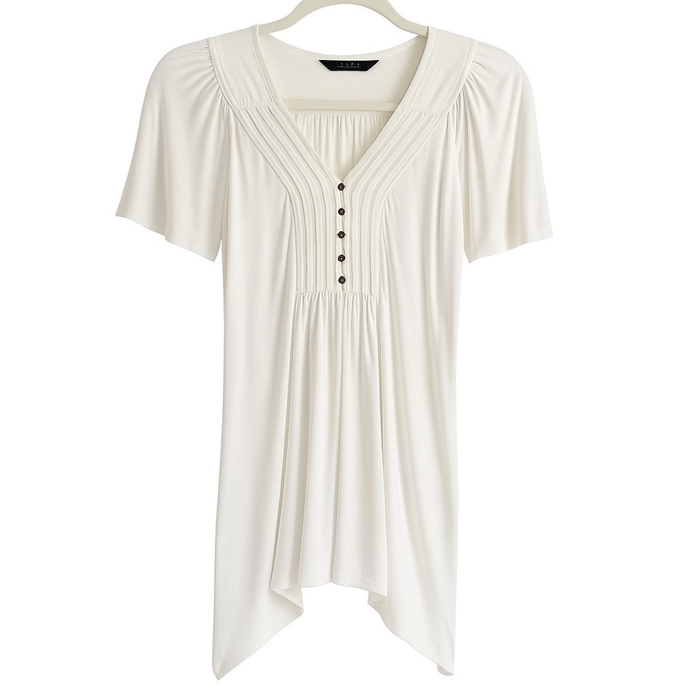 New Ella Moss Boho V-Neck Short Sleeve Tunic Dress Beach Coverup Summer Top XS